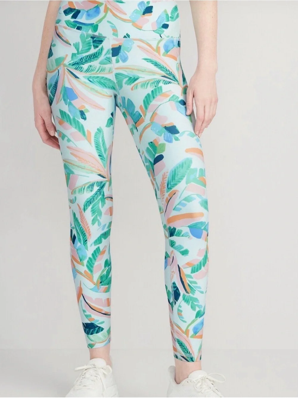 Old Navy Tropical Leaf Print Leggings in White, Green, Pink, Blue